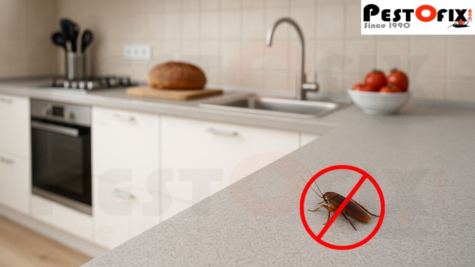 Cockroach infestation begins from leftover food and moisture on kitchen surfaces, requiring professional pest control in Delhi NCR