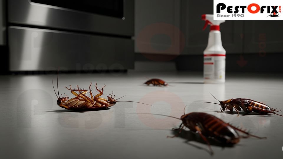 Cockroach near a household spray bottle