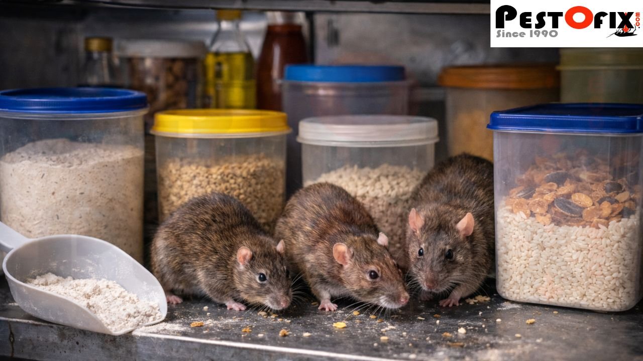 Rodent activity developing around food storage systems in commercial environments