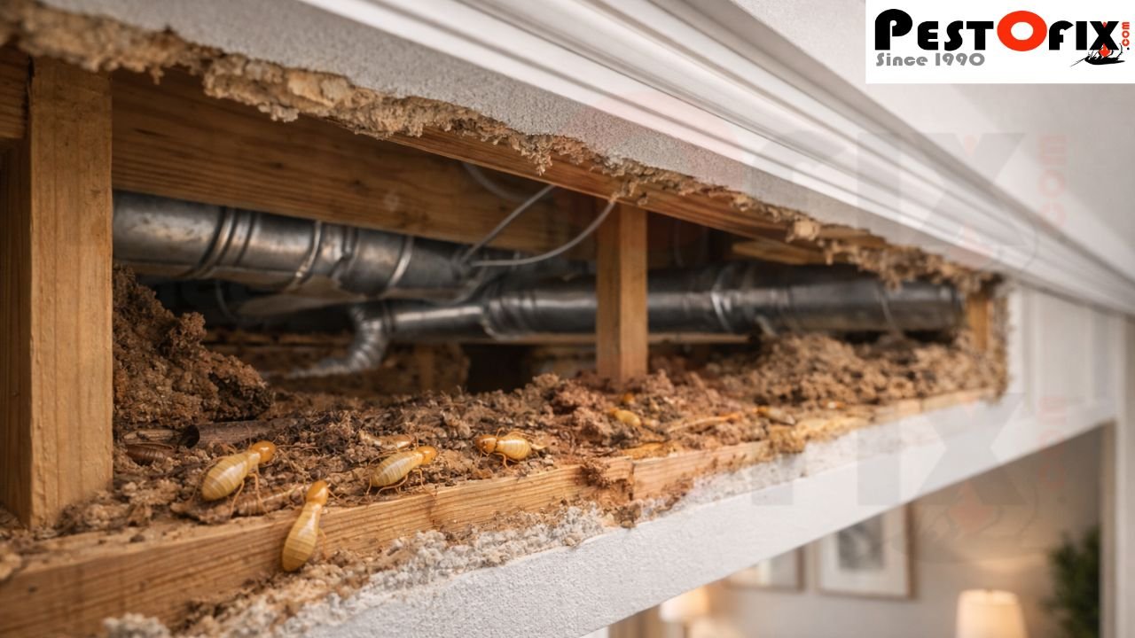Termites remaining active inside concealed false ceiling spaces of modern homes