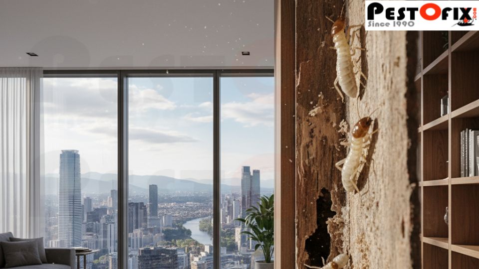 Termites in multi-storey building illustration