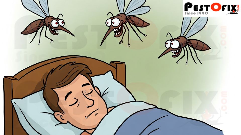 Close-up of a mosquito biting human skin