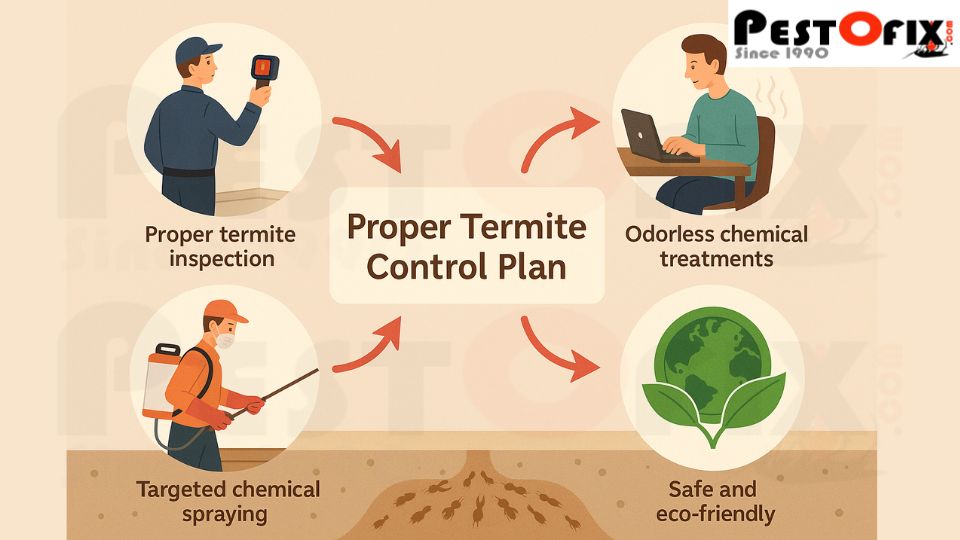 Illustration of a proper termite control plan for Gurgaon commercial offices