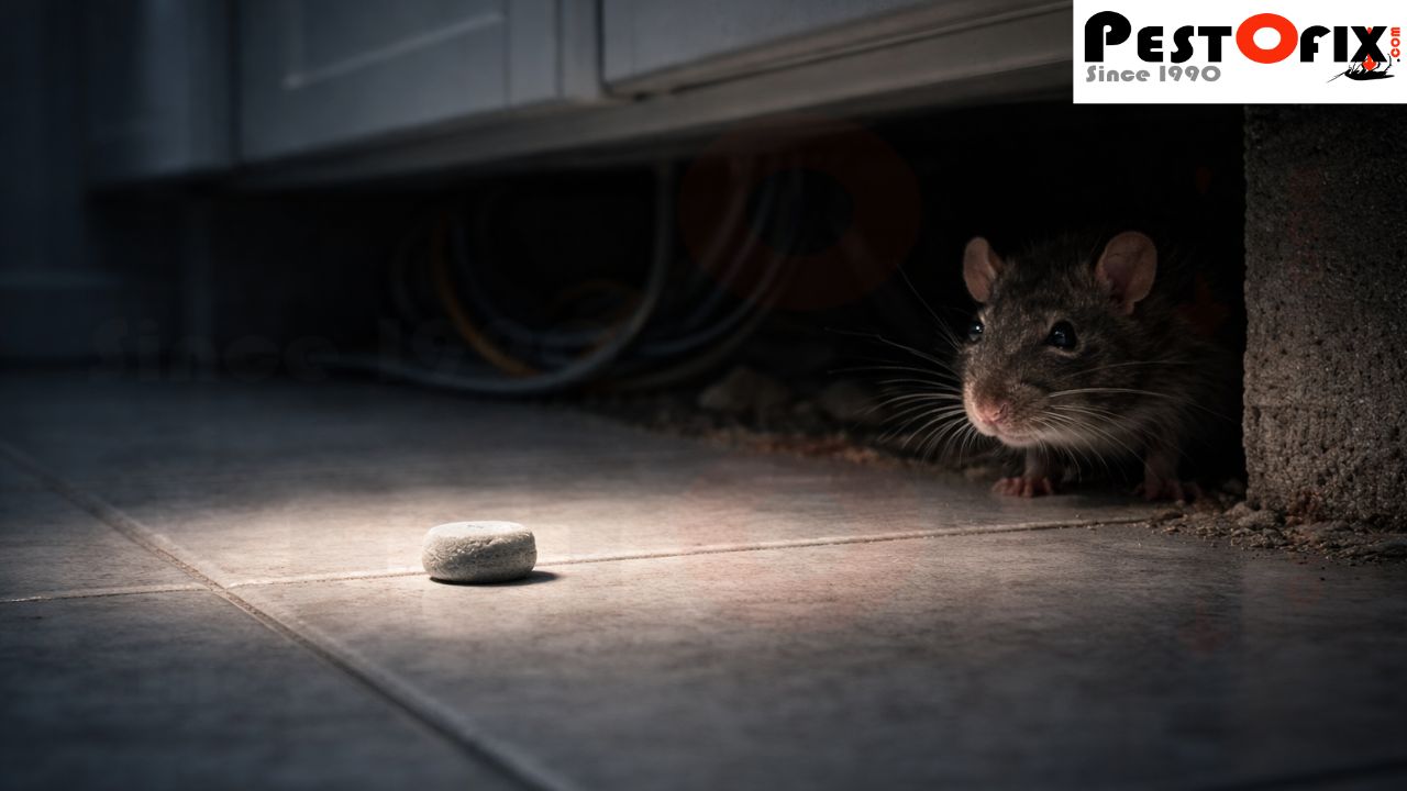 Rat cautiously avoiding bait after initial exposure, demonstrating learning behaviour and why one-time rat control treatments often fail
