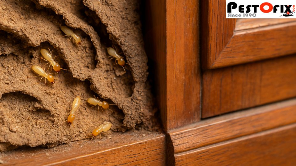 Damaged wooden furniture with termites inside in a Delhi home