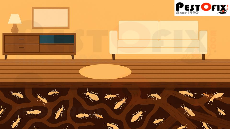 The surface looks clean — but hidden below, termites silently spread and destroy.