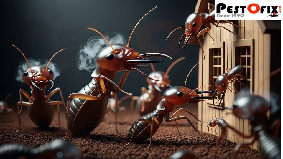 Termites emerging from soil to infest a home
