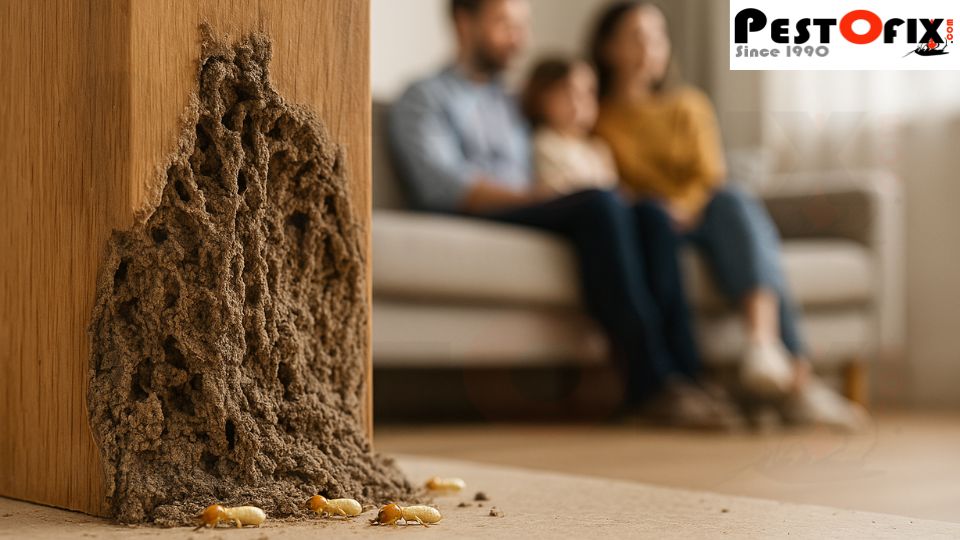 Homeowner ignoring termite infestation signs in furniture leading to major damage