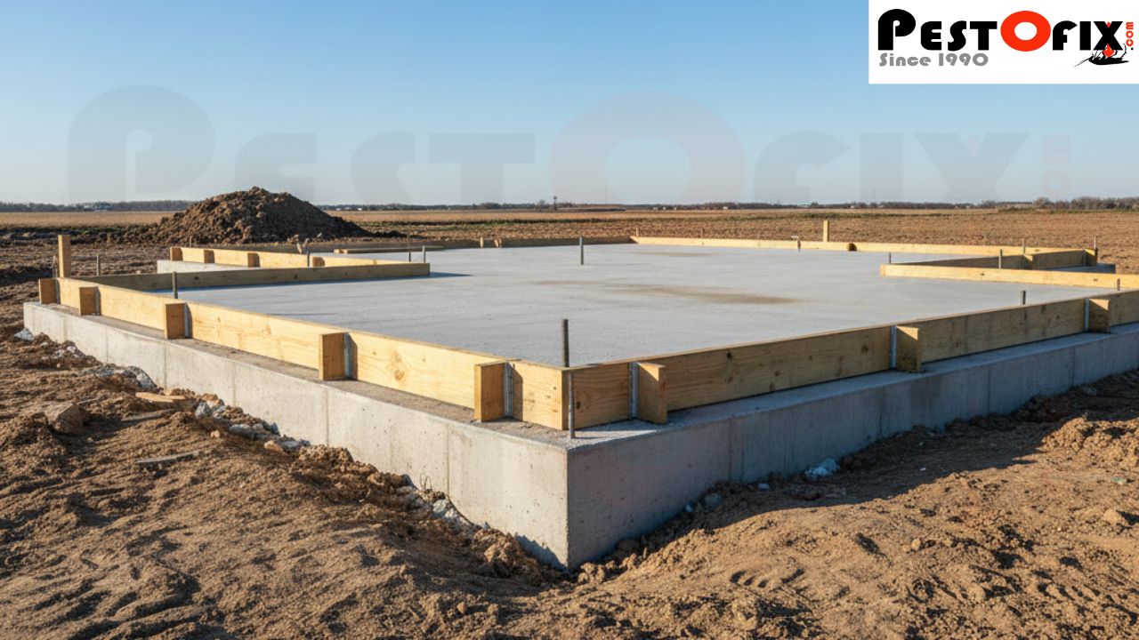 Termite risk in new construction due to untreated soil and foundation exposure