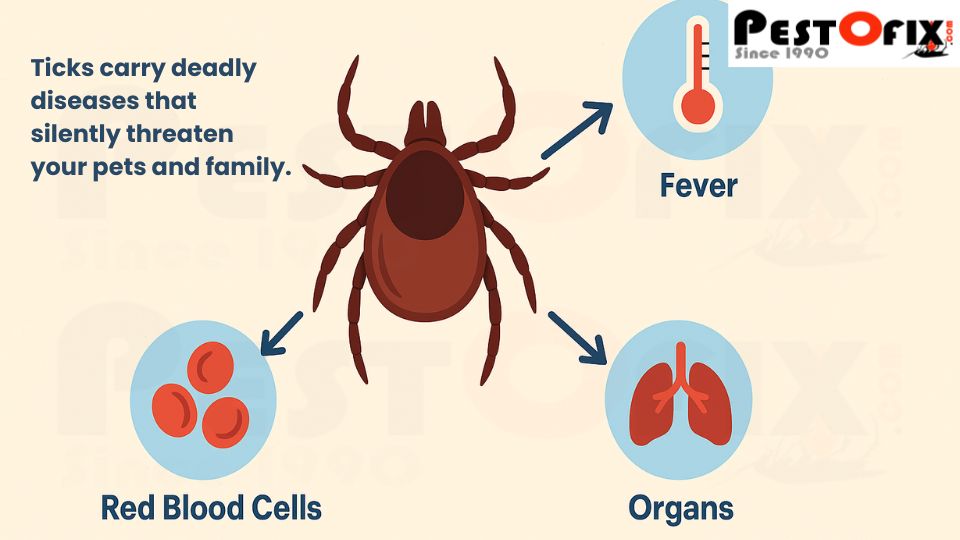 Tick on pet fur representing the transmission of serious diseases to pets and humans