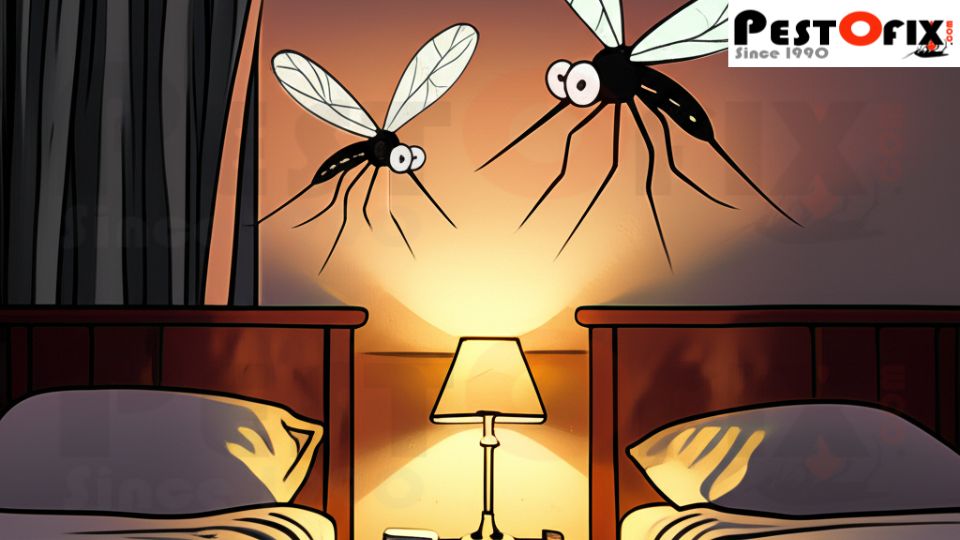 Mosquito in a dark bedroom near a sleeping person