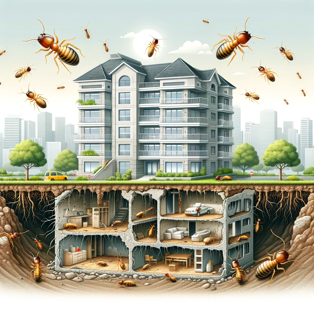 Termite infestation inside a commercial building