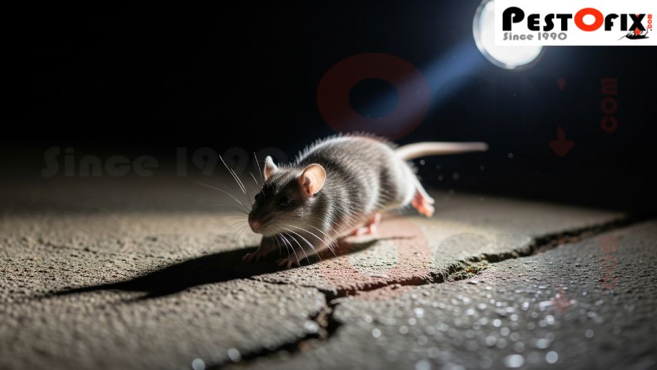 Rats hiding while being searched with a torch beam